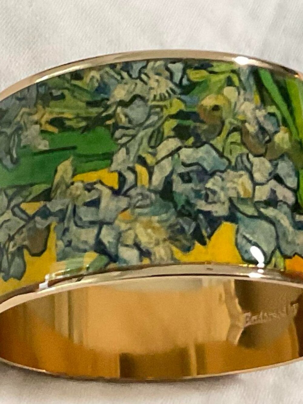 Erwin Pearl 22K Gold-Plated Van Gogh "Irises" Enamel Cuff Bracelet – New w/Box - Picture 5 of 7